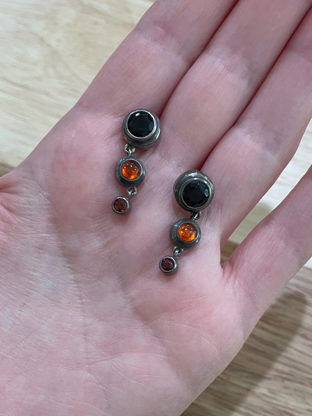 Sterling Silver Red and Orange Drop Earrings